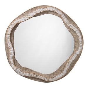 Maklaine Handcrafted Wood and Rattan Coastal Wall Mirror in Beige/Cream