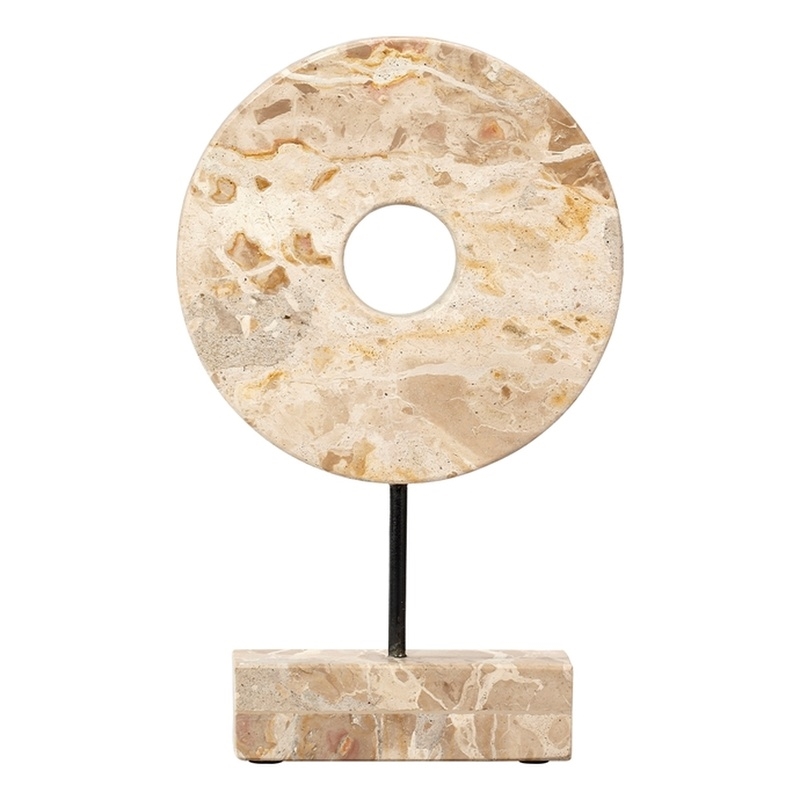 Maklaine Natural Marble Decorative Celestial Sculpture Stand in Cream