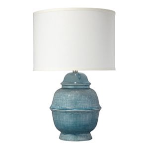 Maklaine Handmade Textured Ceramic Table Lamp With Linen Shade in Blue