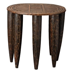 Maklaine Hand-Carved 9-Legged Mango Wood Side Table in Brown