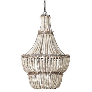 Maklaine Handmade Wood Bead Distressed Elegant Chandelier in White