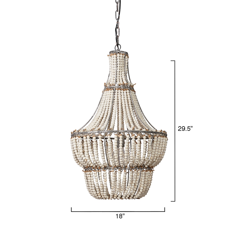 Maklaine Handmade Wood Bead Distressed Elegant Chandelier in White