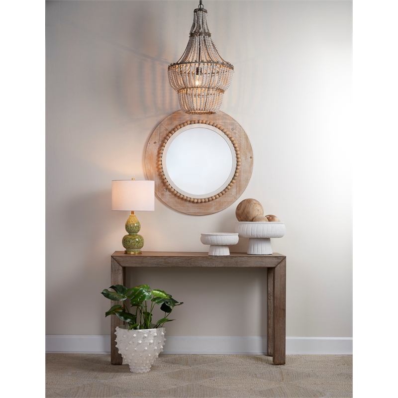 Maklaine Handmade Wood Bead Distressed Elegant Chandelier in White