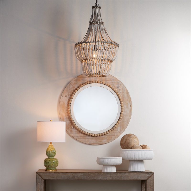 Maklaine Handmade Wood Bead Distressed Elegant Chandelier in White
