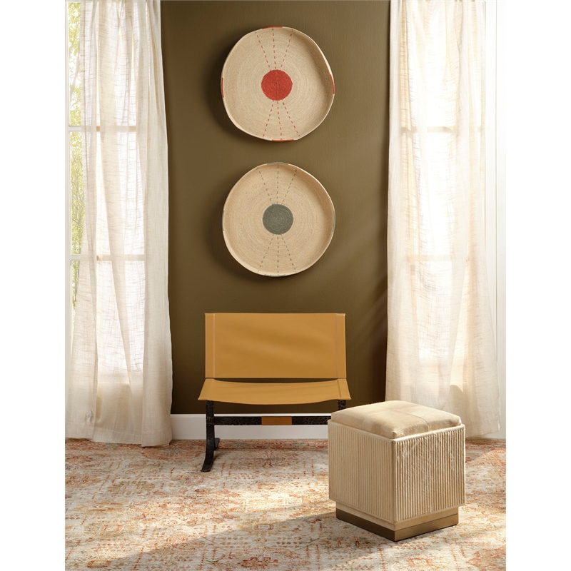 Maklaine Contemporary Hair-on-Hide Ribbed Square Ottoman in Tan