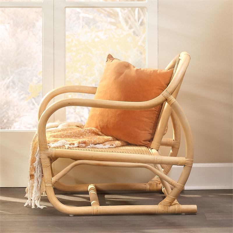 Maklaine Handcrafted Rattan Low-Slung Lounge Chair in Natural