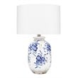 Maklaine Antiqued Blue Floral Ceramic Table Lamp With Linen Shade