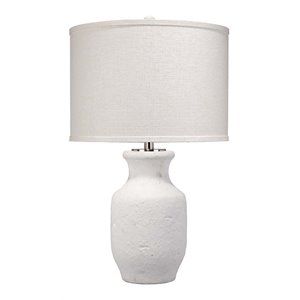 Maklaine Textured Matte Ceramic Table Lamp With Grass Cloth Shade in White