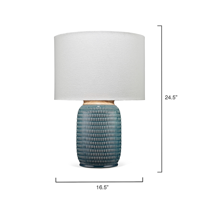 Maklaine Reactive Glaze Ceramic Table Lamp With Linen Shade in Blue/Brass
