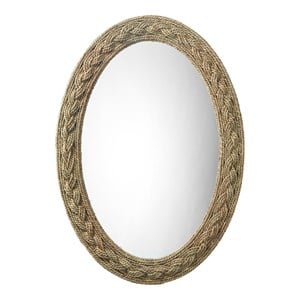 Maklaine Hand-Woven Seagrass Oval Coastal Wall Mirror in Brown/Natural