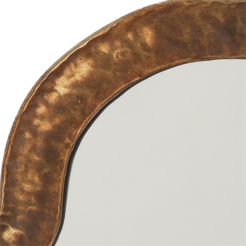 Maklaine Contemporary Hammered Metal Scalloped Edge Wall Mirror in Brass