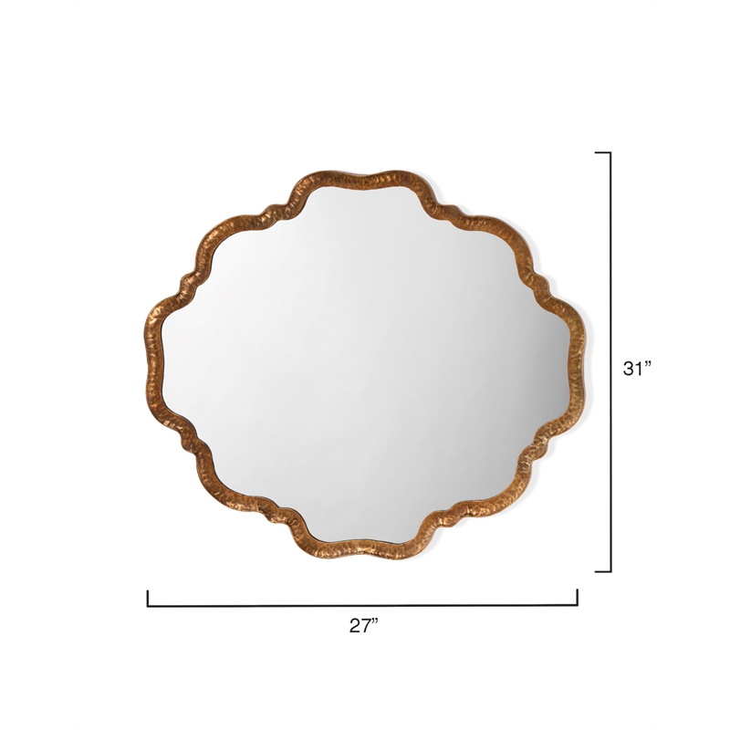 Maklaine Contemporary Hammered Metal Scalloped Edge Wall Mirror in Brass