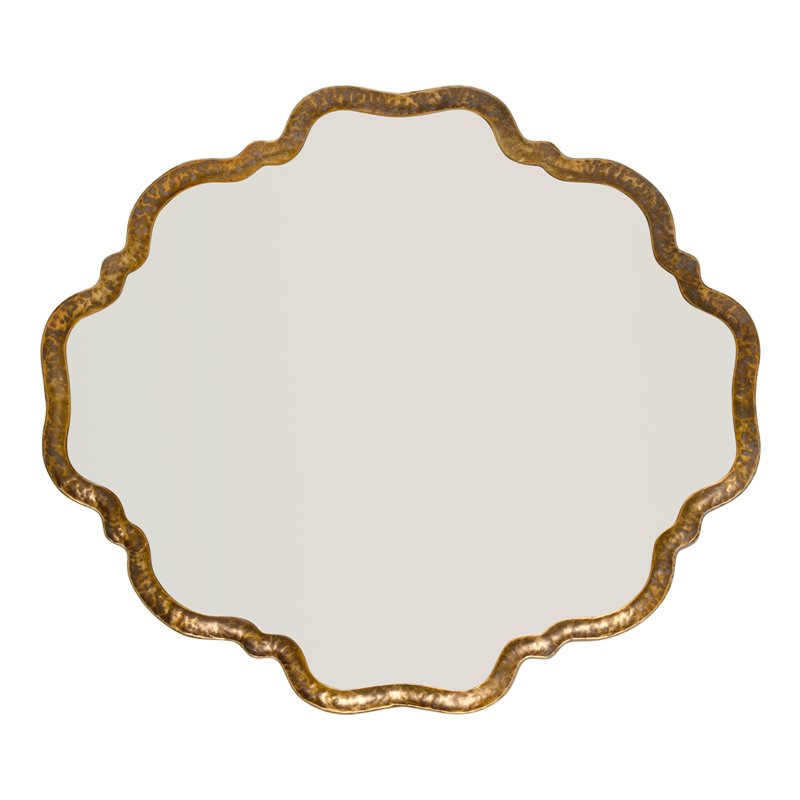 Maklaine Contemporary Hammered Metal Scalloped Edge Wall Mirror in Brass