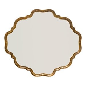 Maklaine Contemporary Hammered Metal Scalloped Edge Wall Mirror in Brass
