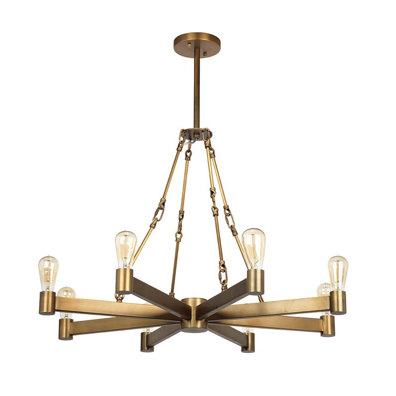 Maklaine 8-Light Streamlined Steel Metal Chandelier in Antique Brass