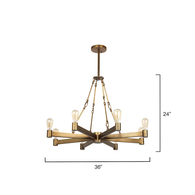 Maklaine 8-Light Streamlined Steel Metal Chandelier in Antique Brass