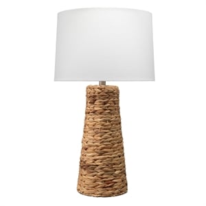 Maklaine Handwoven Seagrass Coastal Table Lamp With Linen Cone Shade