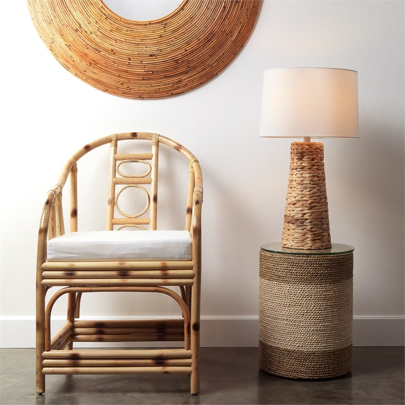 Maklaine Handwoven Seagrass Coastal Table Lamp With Linen Cone Shade