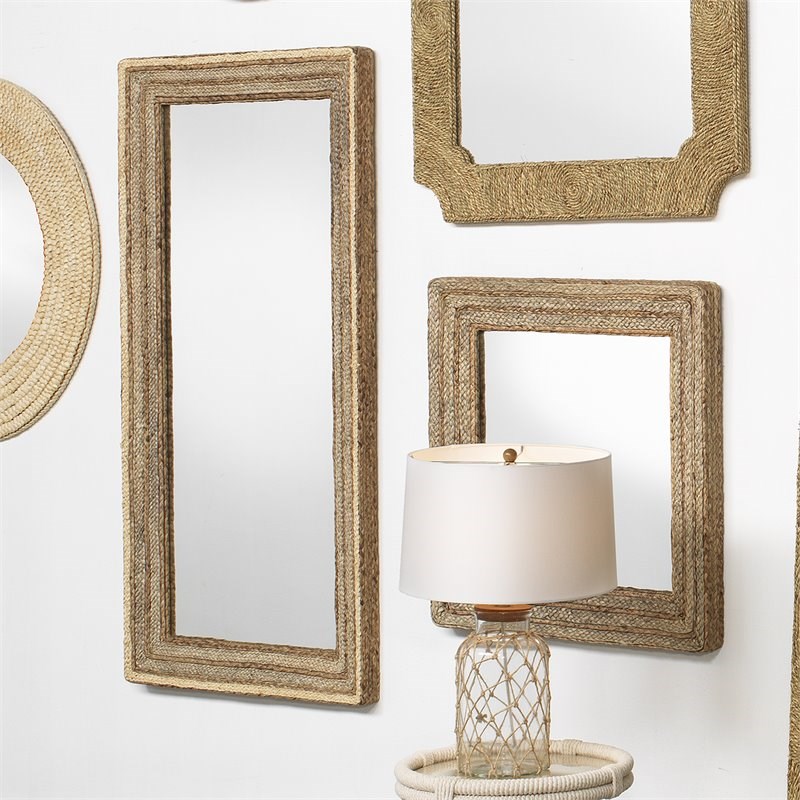 Maklaine Braided Seagrass Square Coastal Wall Mirror in Natural