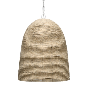 Maklaine Oversized Mango Wood Bead Coastal Pendant Light in White