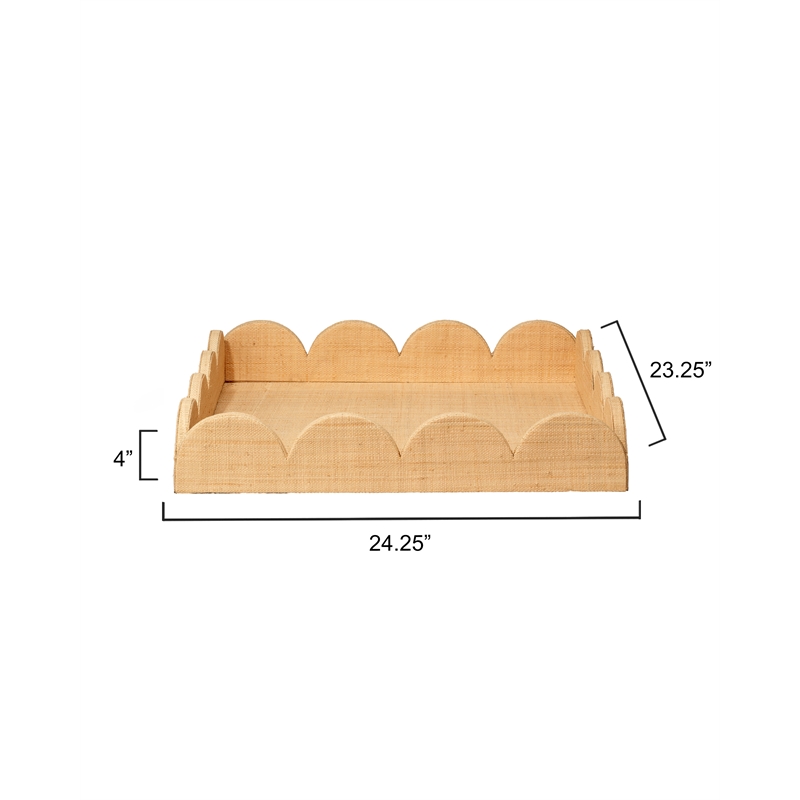 Maklaine Artisan Scalloped Natural Raffia Decorative Tray in Natural