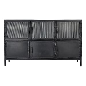 Maklaine Hand-Forged 6-Door Iron and Reeded Glass Console in Black