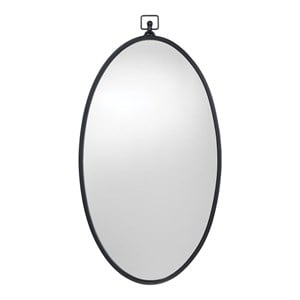 Maklaine Iron Beveled Narrow Oval Farmhouse Wall Mirror in Matte Black