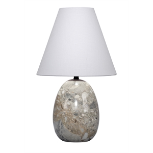 Maklaine Hand-Carved Travertine Stone Table Lamp With Linen Cone Shade
