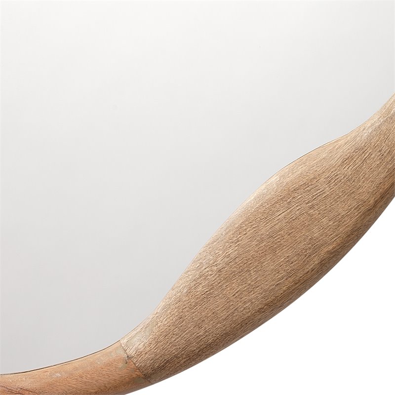 Maklaine Imperfect-Shape Round Mango Wood Wall Mirror in Natural
