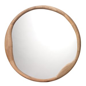 Maklaine Imperfect-Shape Round Mango Wood Wall Mirror in Natural