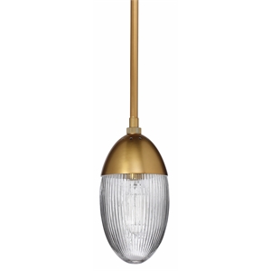 Maklaine Ribbed Glass and Iron Small Pendant Light in Antique Brass