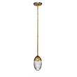Maklaine Ribbed Glass and Iron Small Pendant Light in Antique Brass
