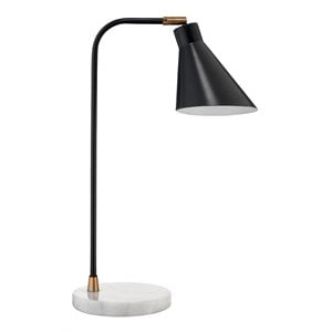 Maklaine Iron and Marble Adjustable Task Lamp in Black/Antique Brass