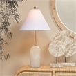 Maklaine Hand-Carved Alabaster and Brass Table Lamp With Linen Cone Shade