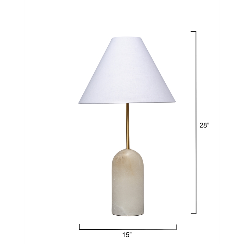 Maklaine Hand-Carved Alabaster and Brass Table Lamp With Linen Cone Shade