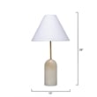 Maklaine Hand-Carved Alabaster and Brass Table Lamp With Linen Cone Shade