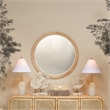 Maklaine Hand-Carved Alabaster and Brass Table Lamp With Linen Cone Shade