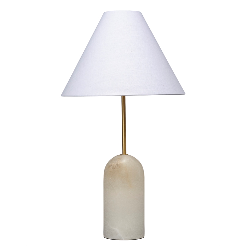 Maklaine Hand-Carved Alabaster and Brass Table Lamp With Linen Cone Shade