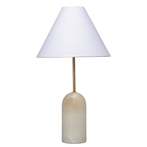 Maklaine Hand-Carved Alabaster and Brass Table Lamp With Linen Cone Shade