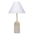 Maklaine Hand-Carved Alabaster and Brass Table Lamp With Linen Cone Shade