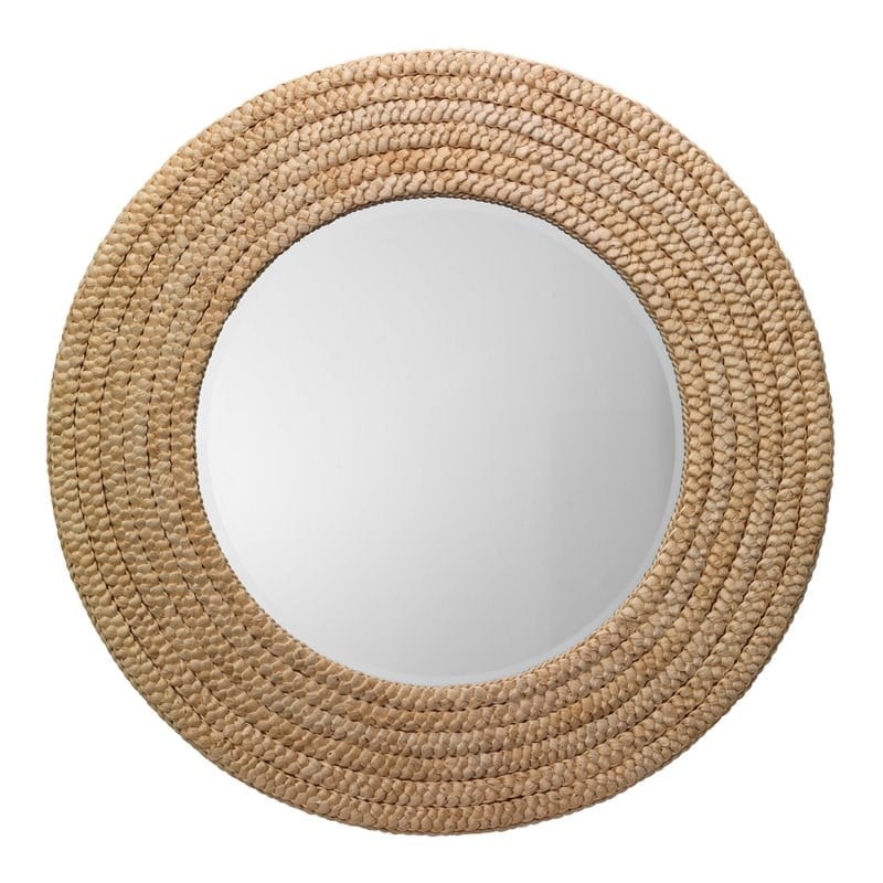 Maklaine Woven Braided Seagrass Round Coastal Wall Mirror in Brown