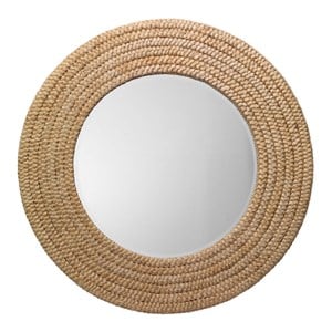 Maklaine Woven Braided Seagrass Round Coastal Wall Mirror in Brown