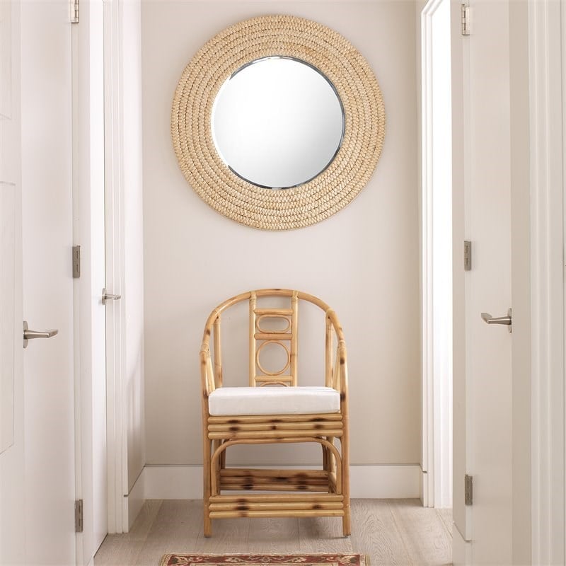 Maklaine Woven Braided Seagrass Round Coastal Wall Mirror in Brown