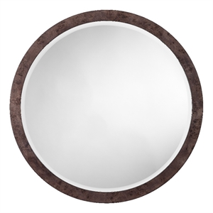 Maklaine Handmade Burl Wood Veneer Round Beveled Mirror in Charcoal