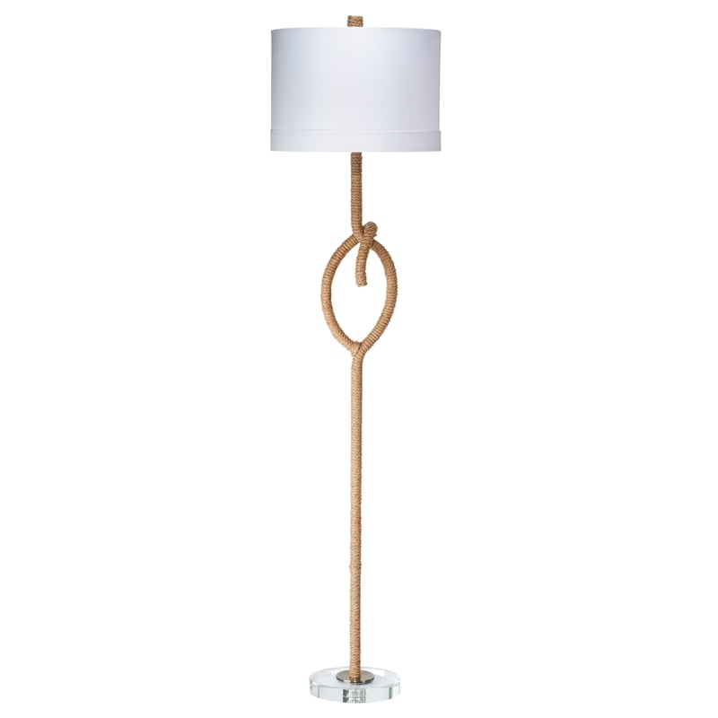 Maklaine Nautical Corn Rope Floor Lamp With Linen Drum Shade in Natural