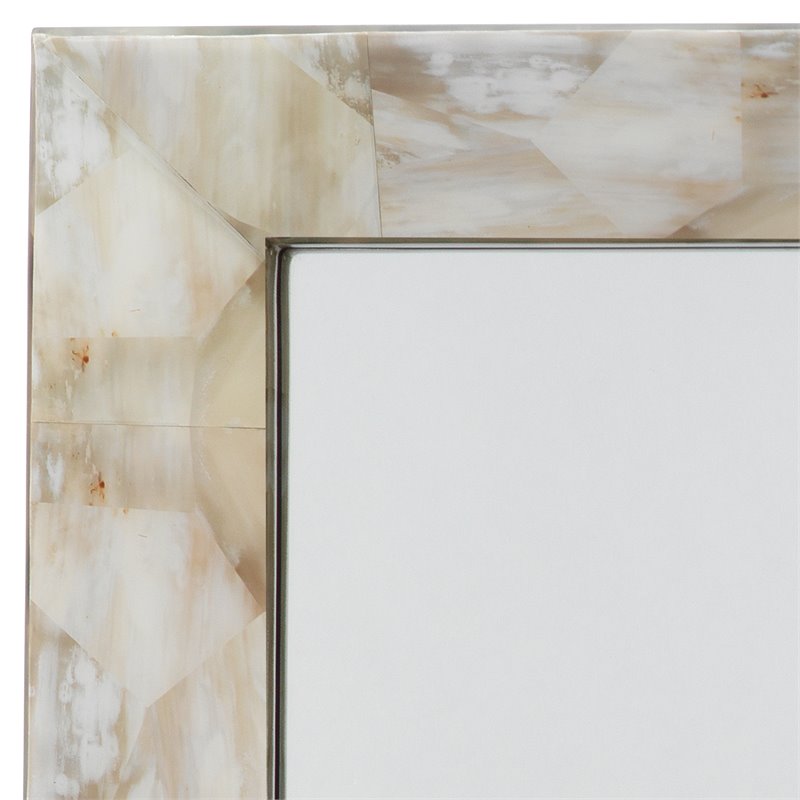 Maklaine Small Rectangle Faux Horn Lacquered Wall Mirror in Gray/Beige