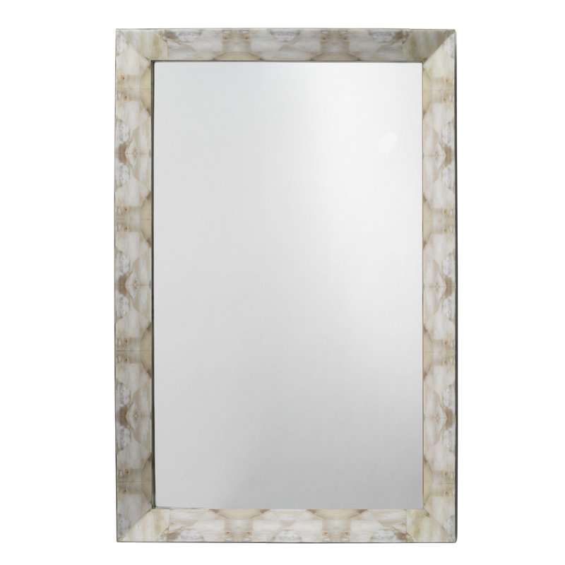Maklaine Small Rectangle Faux Horn Lacquered Wall Mirror in Gray/Beige