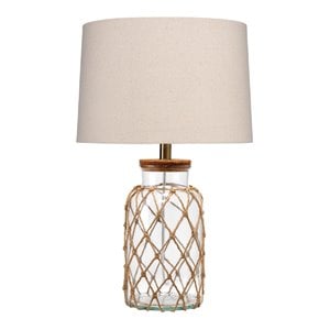 Maklaine Coastal Rope-Wrapped Glass Jar Table Lamp in Clear/Natural