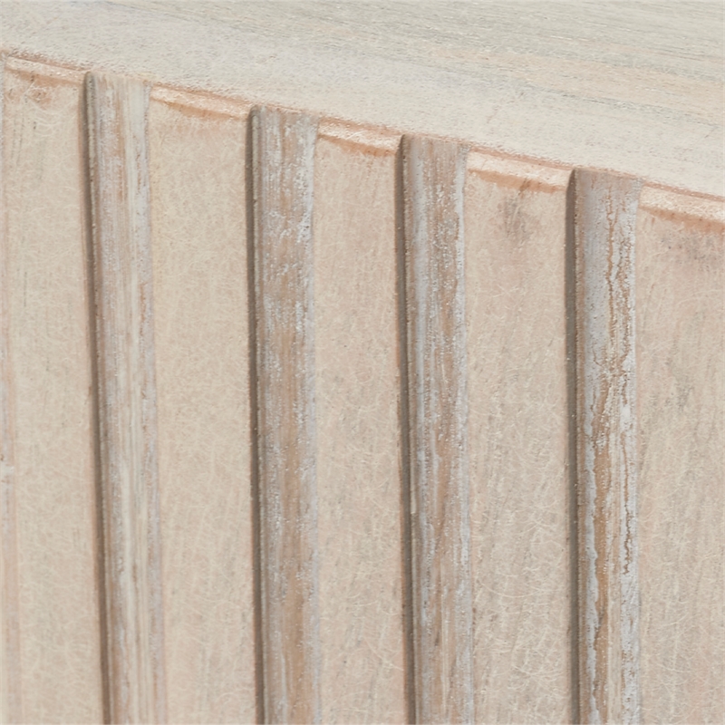 Maklaine Hand-Carved Ribbed Mango Wood Square Accent Table in Cream