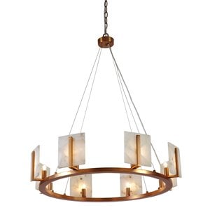 Maklaine 8-Light Alabaster and Brass Modern Chandelier in White/Gold